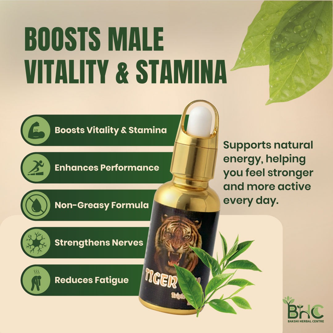 Triple Action Tiger Oil – Boosts Stamina, Strengthens Nerves, Reduces Fatigue
